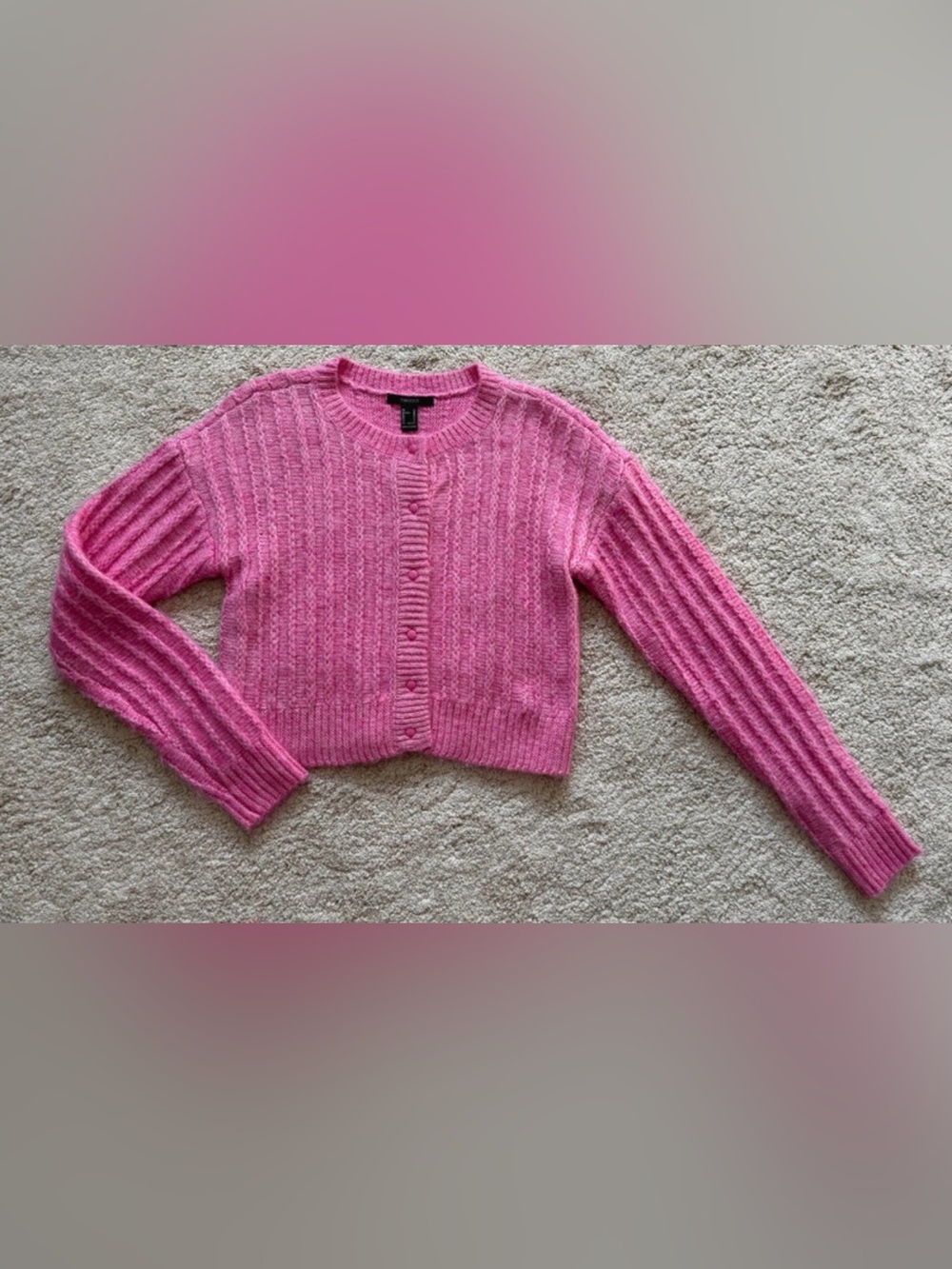 Forever 21 Pink Ribbed Cropped Cardigan Sweater